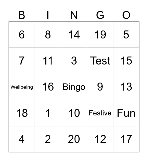 Wellbeing Bingo Card