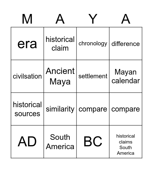 Historical Bingo Card