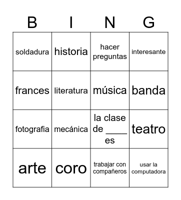 School Life Bingo Card