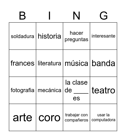 School Life Bingo Card