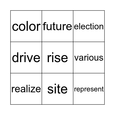 Vocabulary Bingo Card