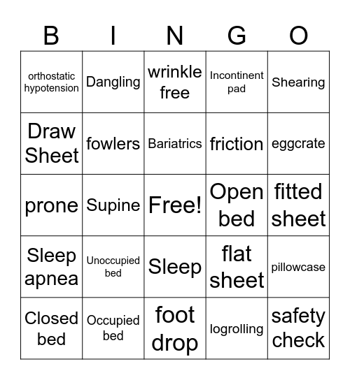 Ch.10 Bedmaking and Unit Care Bingo Card