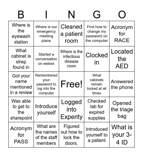 Bellevue Bingo Card