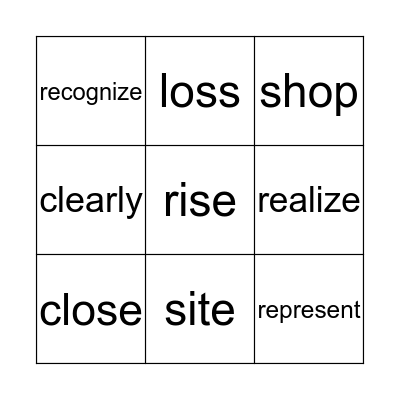 Vocabulary Bingo Card