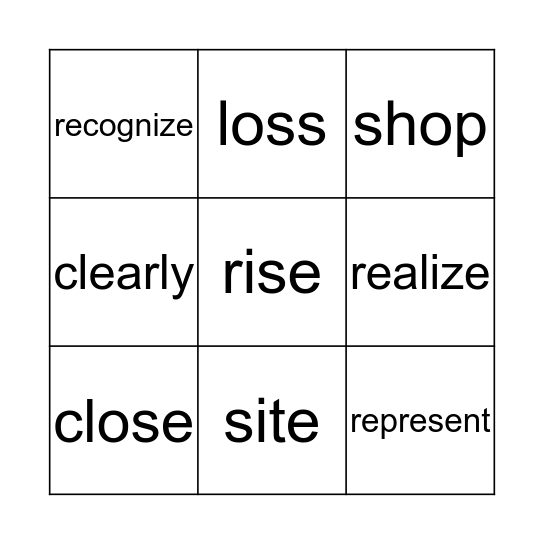 Vocabulary Bingo Card