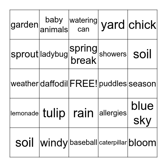 SPRING  BINGO    Bingo Card