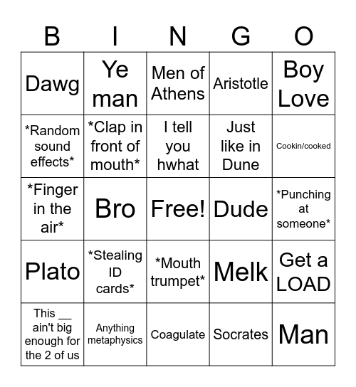 Braedon Bingo Card