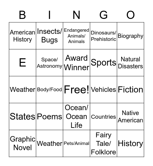 Library Bingo Card