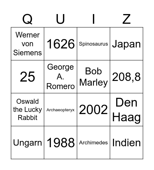 PUBQUIZ Bingo Card