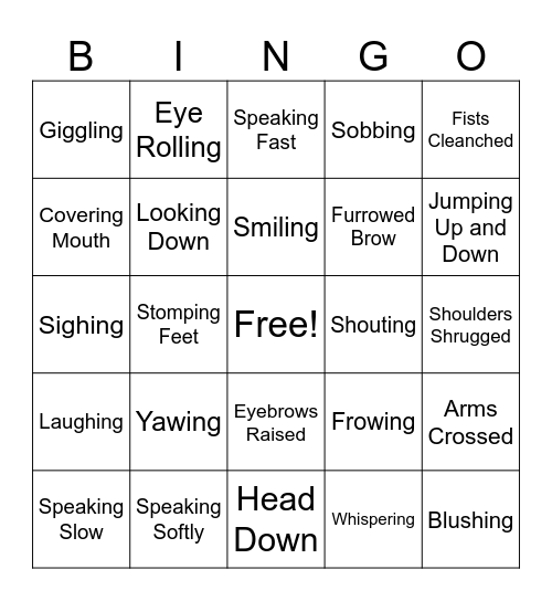 Social Cues Bingo Card