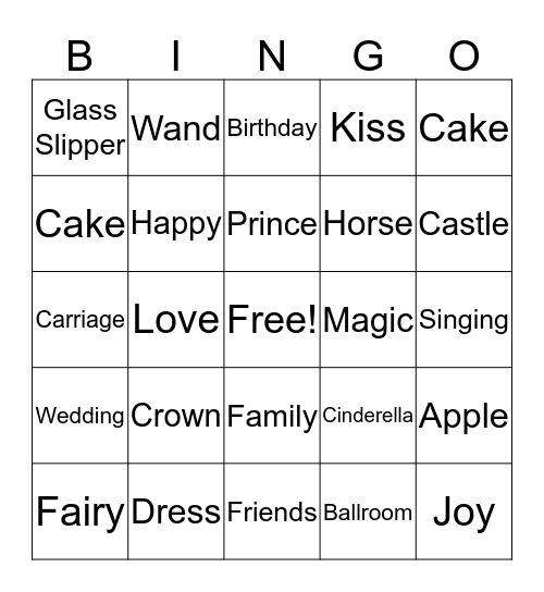 Princess Party Bingo Card