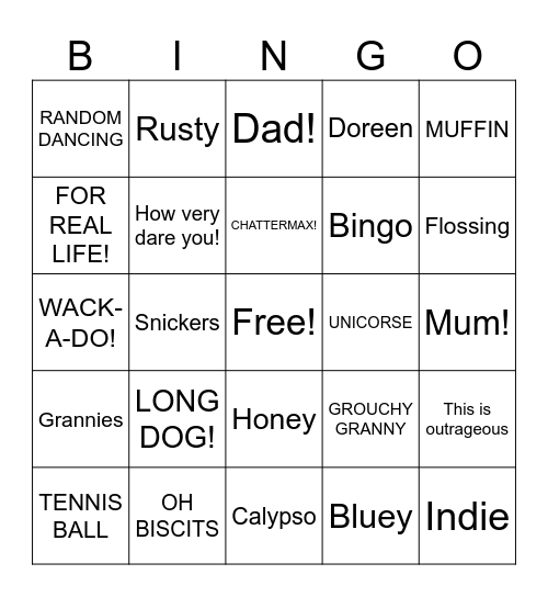 Bluey Bingo Card