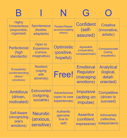 Personality BINGO! Bingo Card