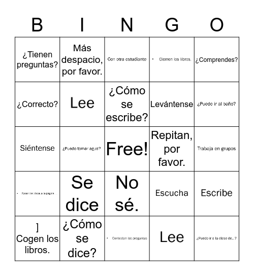 En La Clase Bingo Card