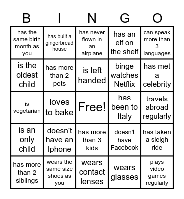 Jingle Mingle Holiday Bingo Card