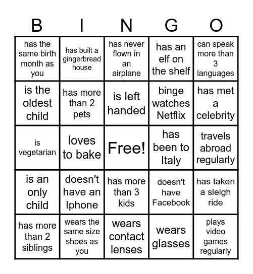 Jingle Mingle Holiday Bingo Card