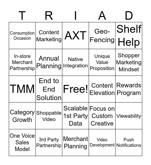 US Retail Summit 2016 Bingo Card