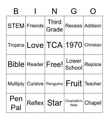 Granparents Day Bingo Card