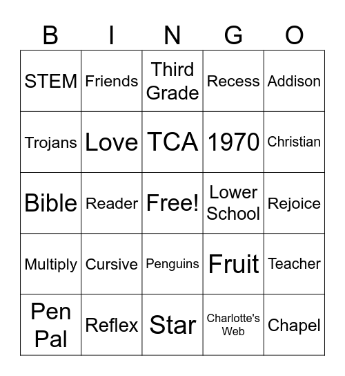 Granparents Day Bingo Card