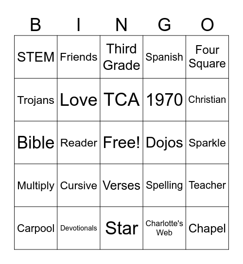 Granparents Day Bingo Card