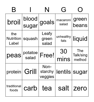 Diabetes Bingo Card