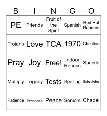 Granparents Day Bingo Card