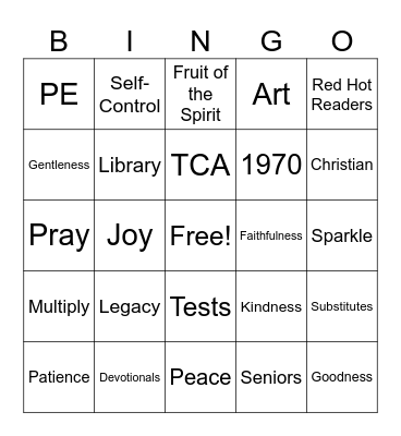 Granparents Day Bingo Card