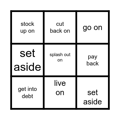 Money Phrases Bingo Card