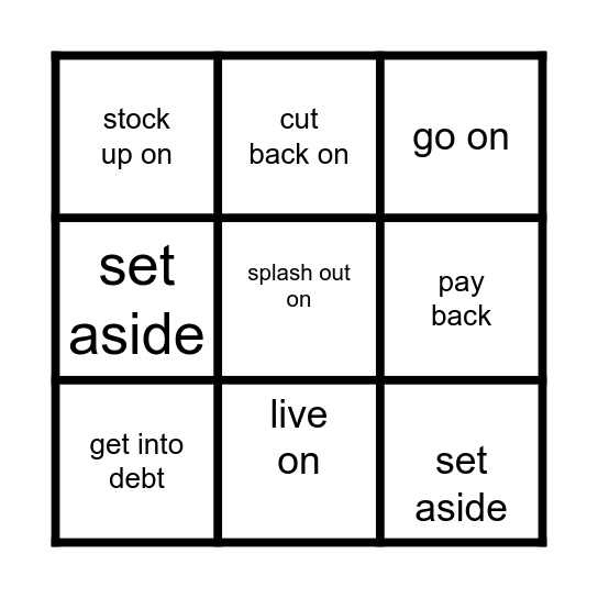 Money Phrases Bingo Card