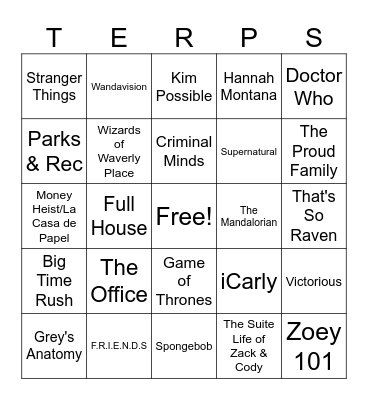 TV Shows Bingo Card