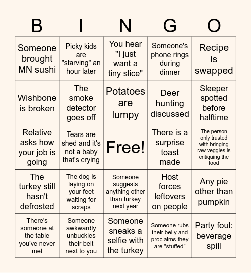 Thanksgiving Bingo Card