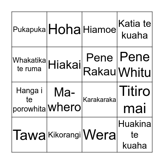 Maori Bingo Card