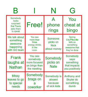 DECEMBER STAFF MEETING Bingo Card
