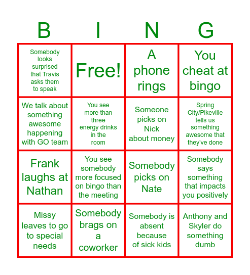 DECEMBER STAFF MEETING Bingo Card