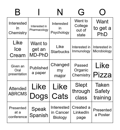 MARC Scholars BINGO Card