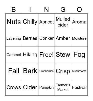 Fall Bingo Card