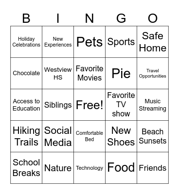 Gratitude BINGO Card