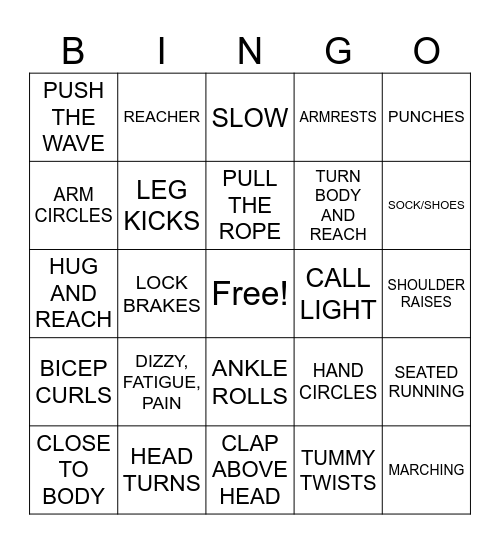 FALL PREVENTION/EXERCISE Bingo Card