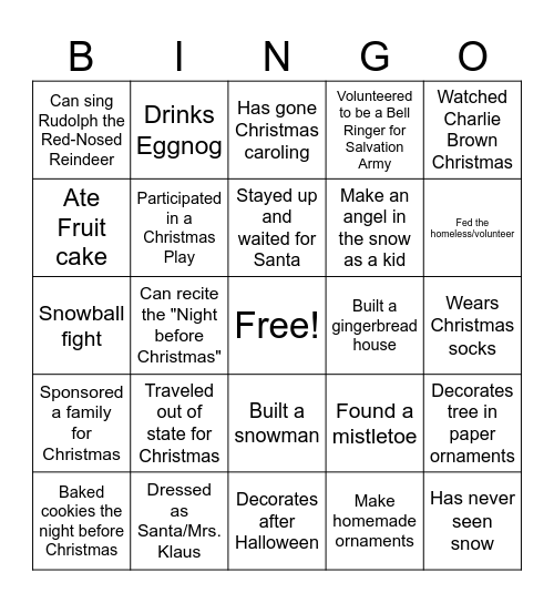Jingle Mingle Bingo Card