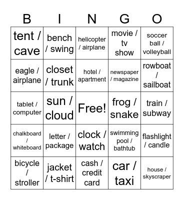 Similarities and Differences Bingo Card