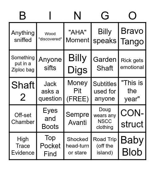 The Curse of Oak Island Bingo Card