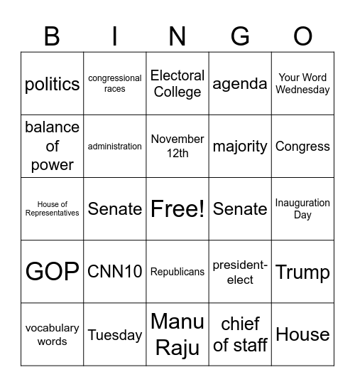 CNN 10 11/12/24 Bingo Card