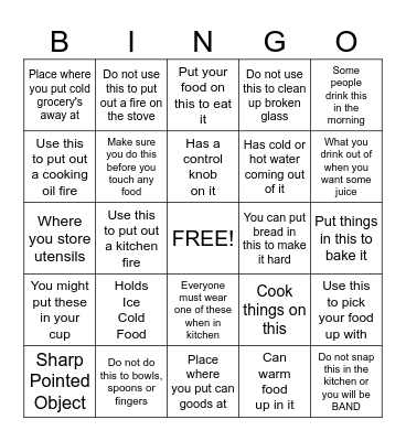 KITCHEN SAFETY BINGO Card