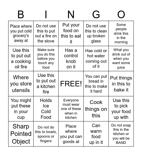 KITCHEN SAFETY BINGO Card