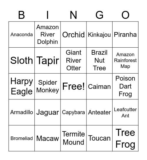 Brazil Amazon Bingo Card