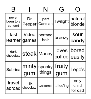 Macey BINGO! Bingo Card