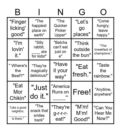 Slogan Bingo Card