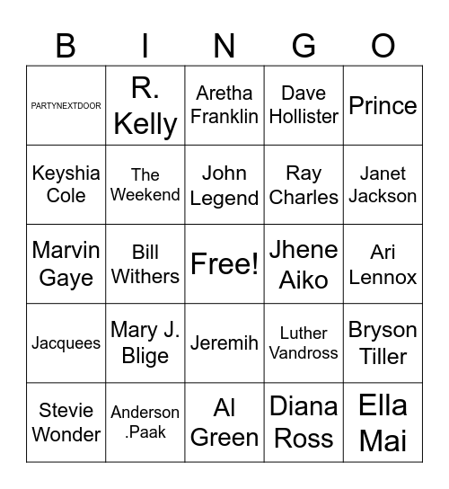 R&B BINGO Card