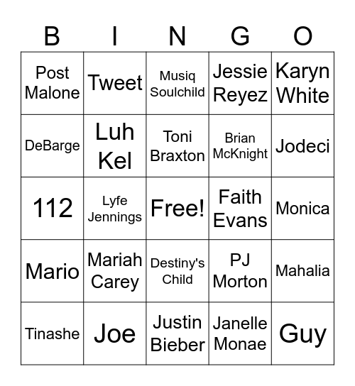 R&B BINGO Card