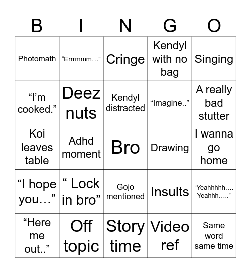 Math Bingo Card